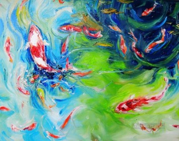By Palette Knife Painting - the fish family 2 by knife